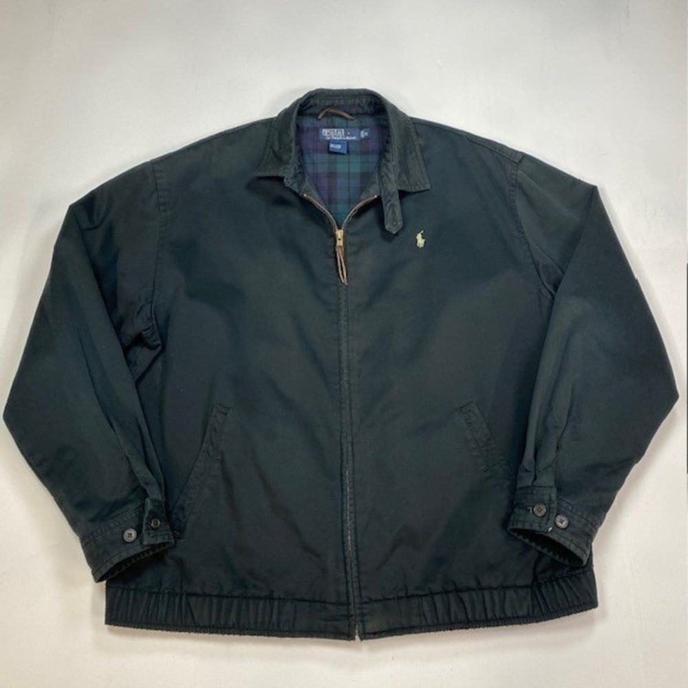 Polo Ralph Lauren Mens Forest Green Cotton Harrington Jacket Plaid Lining Size M